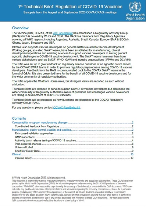 Technical Brief: Regulation of COVID-19 Vaccines - May 2021