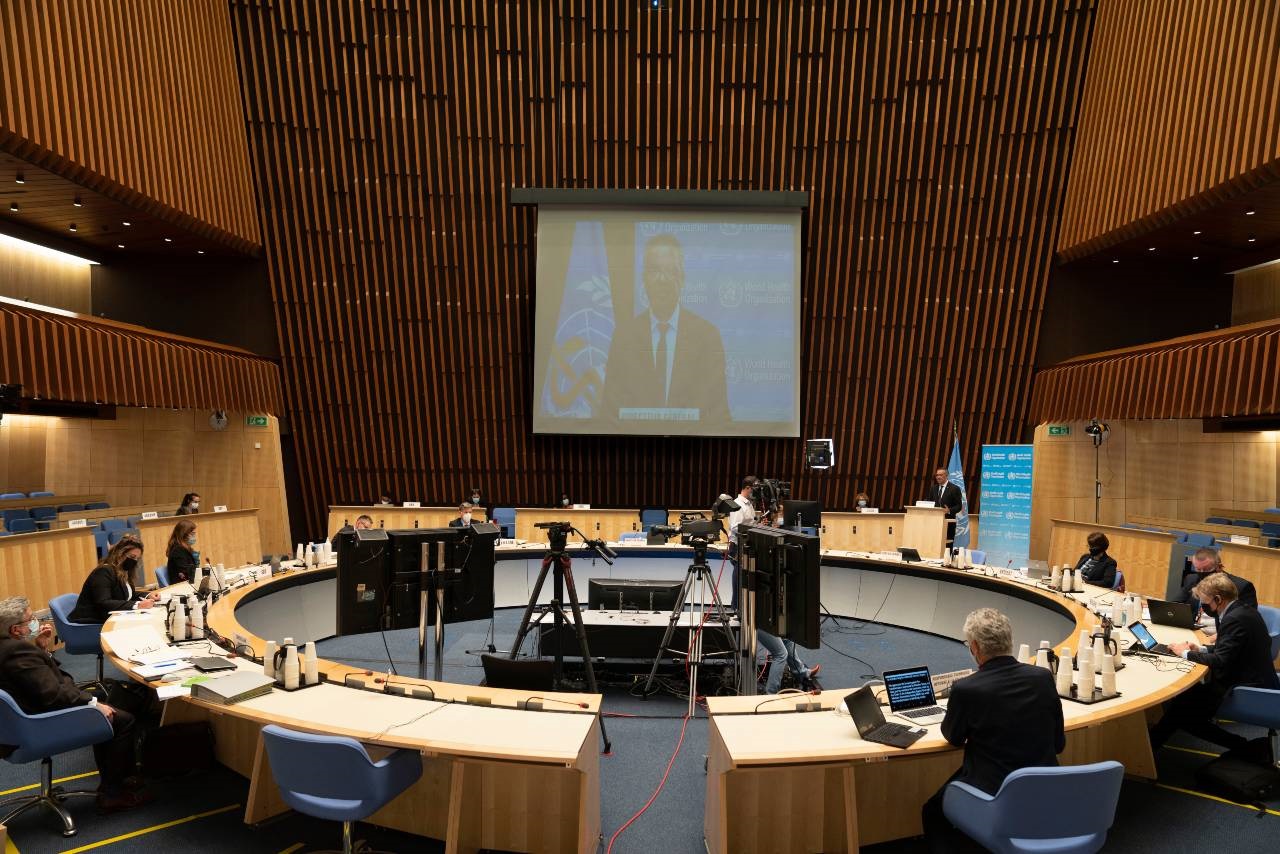 WHO Executive Board room at headquarters during the 148th Executive Board meeting.